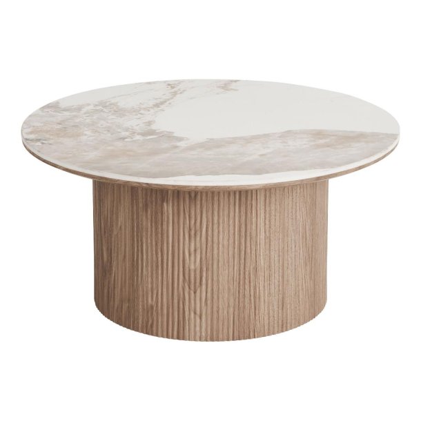 Minamata Couchtisch �80cm, Keramik-Tischplatte wei�, dunkelbraun.