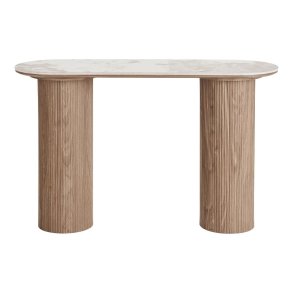 Minamata Konsolentisch 40x120cm, Keramik-Tischplatte wei�, dunkelbraun.