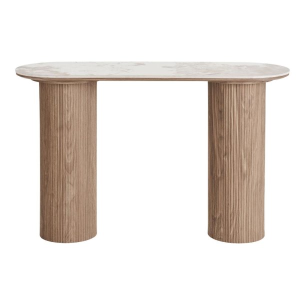 Minamata Konsolentisch 40x120cm, Keramik-Tischplatte wei�, dunkelbraun.