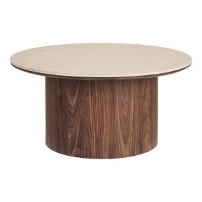 Minamata Couchtisch �80cm, Keramik-Tischplatte Travertin, Walnuss-Dekor.