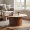 Minamata Couchtisch �80cm, Keramik-Tischplatte Travertin, Walnuss-Dekor.