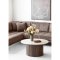 Minamata Couchtisch �80cm, Keramik-Tischplatte Travertin, Walnuss-Dekor.