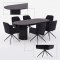Kyoto Essgruppe Tisch 100x210cm dunkelbraun und 6 Moon St�hle Velours schwarz.