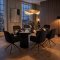 Kyoto Essgruppe Tisch 100x210cm dunkelbraun und 6 Moon St�hle Velours schwarz.