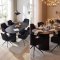 Kyoto Essgruppe Tisch 100x210cm dunkelbraun und 6 Moon St�hle Velours schwarz.