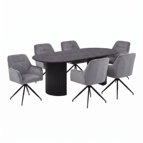 Kyoto Essgruppe Tisch 100x210cm dunkelbraun und 6 Moon St�hle Velours grau.