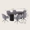 Kyoto Essgruppe Tisch 100x210cm dunkelbraun und 6 Moon St�hle Velours grau.