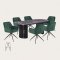 Kyoto Essgruppe Tisch 100x210cm dunkelbraun und 6 Moon St�hle Velours gr�n.