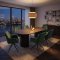 Kyoto Essgruppe Tisch 100x210cm dunkelbraun und 6 Moon St�hle Velours gr�n.