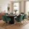 Kyoto Essgruppe Tisch 100x210cm dunkelbraun und 6 Moon St�hle Velours gr�n.
