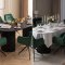 Kyoto Essgruppe Tisch 100x210cm dunkelbraun und 6 Moon St�hle Velours gr�n.