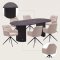 Kyoto Essgruppe Tisch 100x210cm dunkelbraun und 6 Moon St�hle boucle beige.