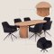 Kyoto Essgruppe Tisch 100x210cm naturfarben und 6 Moon St�hle Velours schwarz.
