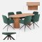 Kyoto Essgruppe Tisch 100x210cm naturfarben und 6 Moon St�hle Velours gr�n.