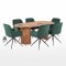 Kyoto Essgruppe Tisch 100x210cm naturfarben und 6 Moon St�hle Velours gr�n.