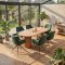 Kyoto Essgruppe Tisch 100x210cm naturfarben und 6 Moon St�hle Velours gr�n.