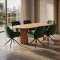 Kyoto Essgruppe Tisch 100x210cm naturfarben und 6 Moon St�hle Velours gr�n.