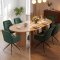 Kyoto Essgruppe Tisch 100x210cm naturfarben und 6 Moon St�hle Velours gr�n.
