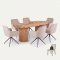 Kyoto Essgruppe Tisch 100x210cm naturfarben und 6 Moon St�hle Velours beige.