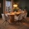 Kyoto Essgruppe Tisch 100x210cm naturfarben und 6 Moon St�hle Velours beige.
