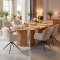 Kyoto Essgruppe Tisch 100x210cm naturfarben und 6 Moon St�hle Velours beige.