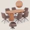 Kyoto Essgruppe Tisch 100x210cm naturfarben und 6 Moon St�hle boucle braun.