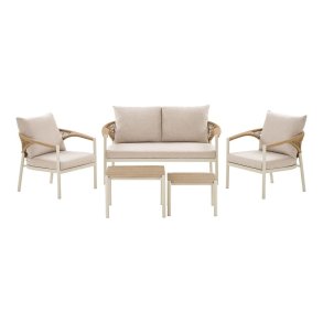 Bella ensemble lounge avec coussins canap�, 2 fauteuils, 2 tables sable, naturel.