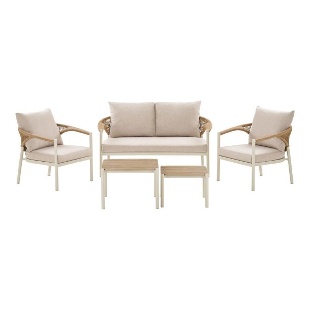 Bella ensemble lounge avec coussins canap�, 2 fauteuils, 2 tables sable, naturel.