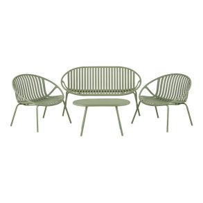 Saga ensemble lounge canap�, 2 fauteuils, 1 table verte.