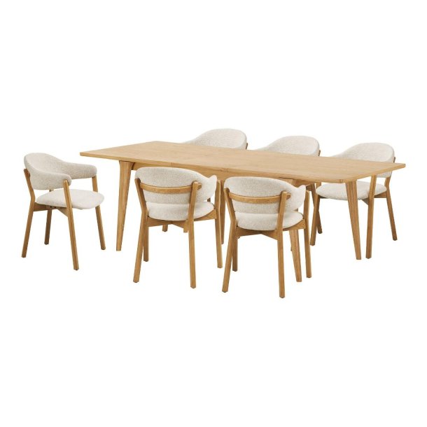 Oline spisebordss�t spisebord 6 stole natur, beige.