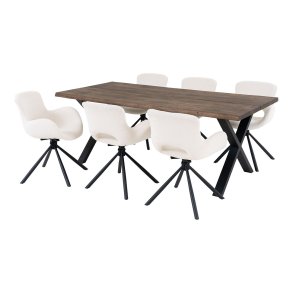 Set da pranzo Toulon: tavolo da pranzo 95x200cm naturale e 6 sedie Amorim bianco sporco.