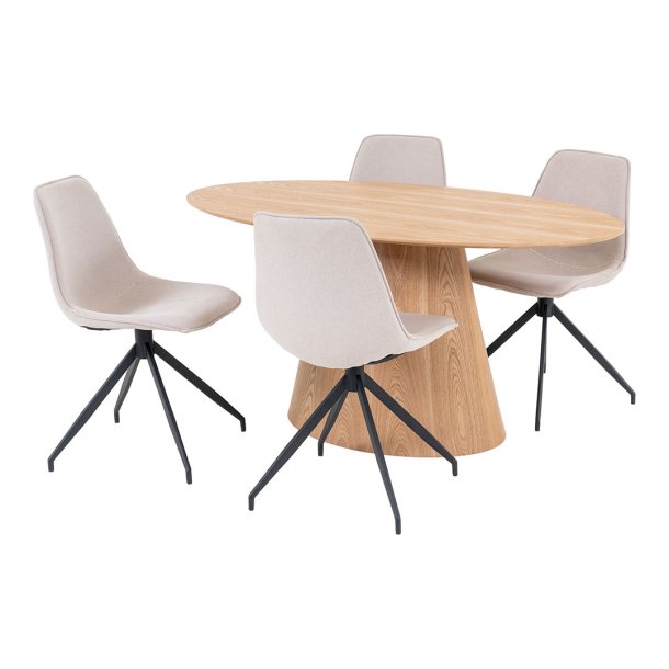 Bolton Essgruppe Esstisch 90x160cm natur und 4 Monaco Stuhl sandfarben.
