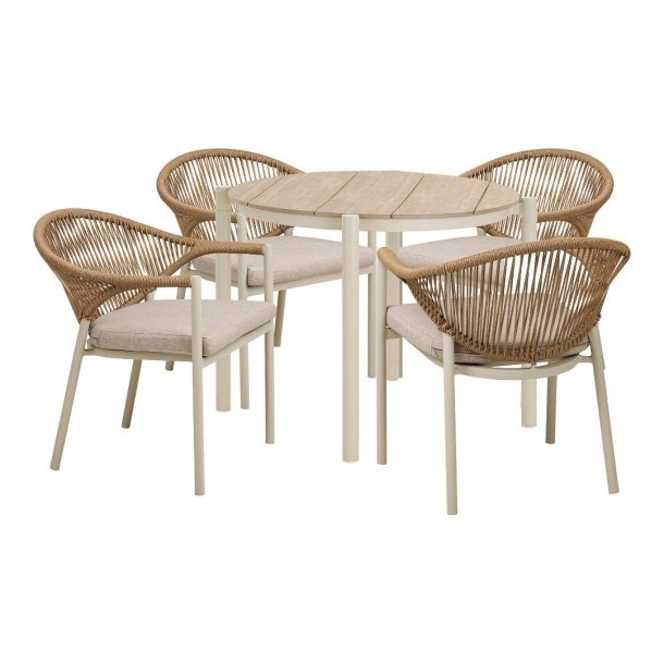 Bella set de jardin table 4 chaises sable, naturel.