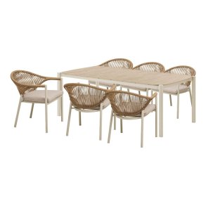 Bella set de jardin table 6 chaises sable, naturel.