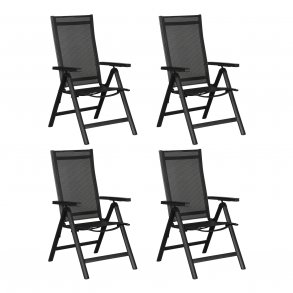 Kenny 4 x havestol, justerbar ryg, 6 positioner sort/sort.