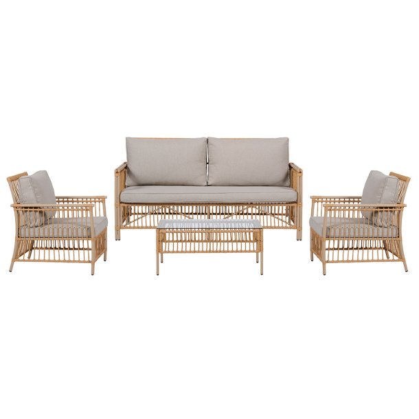 Neel soffgrupp polyrattan 4 delar med kuddar natur.