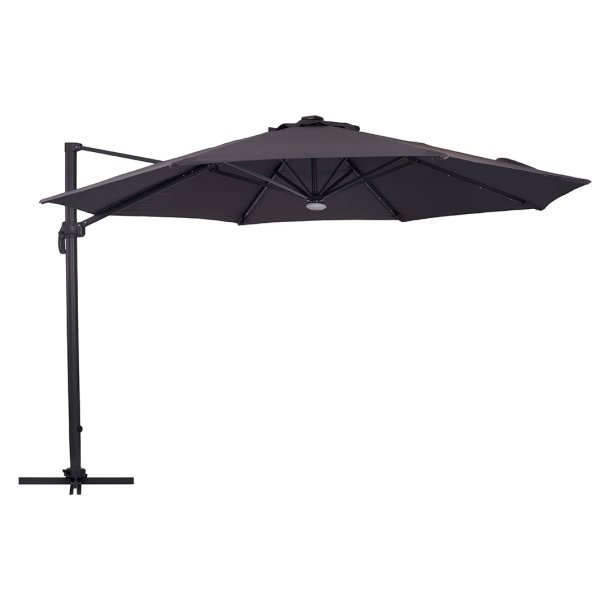 Torben parasol suspendu 3,5m avec lumire solaire noir, gris.