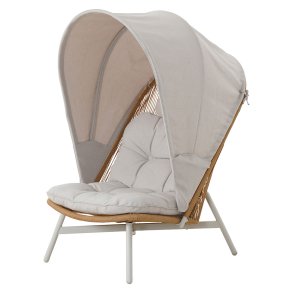 Bille Loungesessel Polyrattan mit Kissen beige, natur, grau.