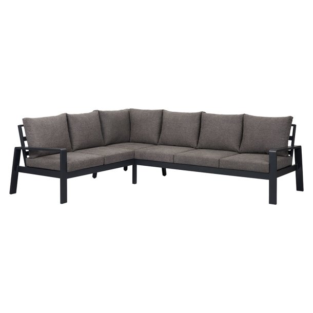 Lis Garten-Sofa Ecksofa mit Kissen schwarz, grau.
