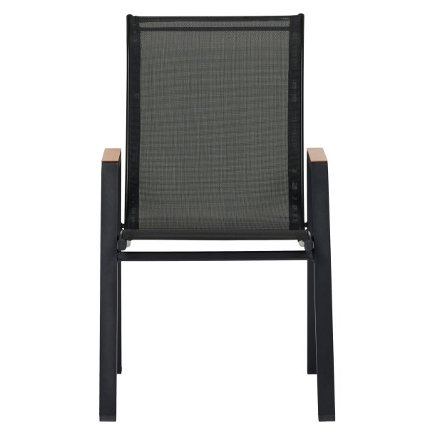 Nadine chaise de jardin avec accoudoirs empilable noir.