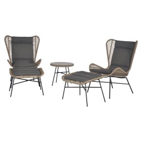 Thame Gartenset mit 5 Teilen, inkl. Kissen, schwarz, natur und grau.