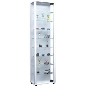 Edana Maxi Vitrinenschrank 1 Glastür mit LED-Licht, Glasvitrine 8 Glasböden weiß.