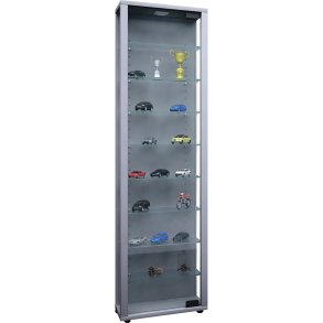 Edana Maxi Vitrinenschrank 1 Glastür mit LED-Licht, Glasvitrine 8 Glasböden Silberfarbig.