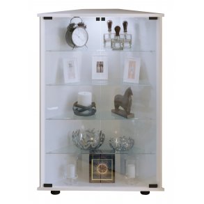 Jecka vitrineskab, hjrneskab med 2 glaslger og LED lys, hvid.