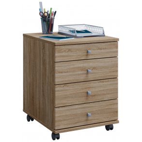 Lona kontorkommode, skuffesektion, kassette p hjul med 4 skuffer Sonoma eg dekor.