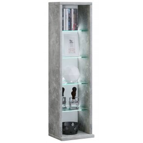 Rasato L hylle med 4 glasshyller betong dekor.