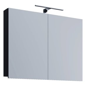 VCB1 Bad Wandschrank m Spiegel Spiegelschrank 80 cm inkl. Licht Schwarz.