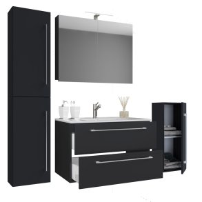 Badinos badrumsmbler A 80 cm, spegelskp, svart.