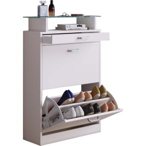 Braso Schuhschrank 2 Klaptren 1 Schublade wei.