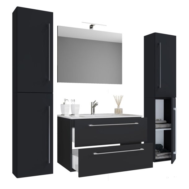 Badinos badrumsmbler B 80 cm, spegel, svart.